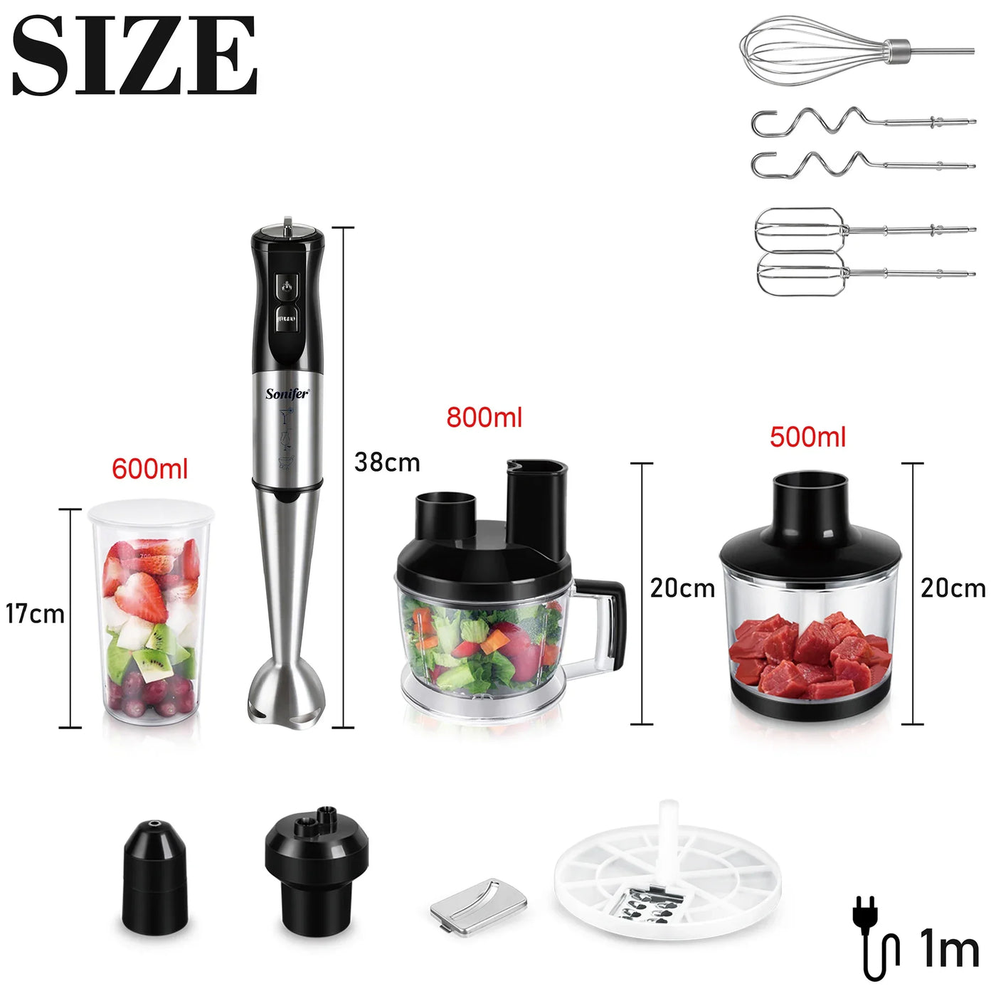 10 in 1 Food Processor 800 W Stainless Steel 15 Speed Four Blades With whisk, juicer, jam maker, meat grinder, vegetable slicer