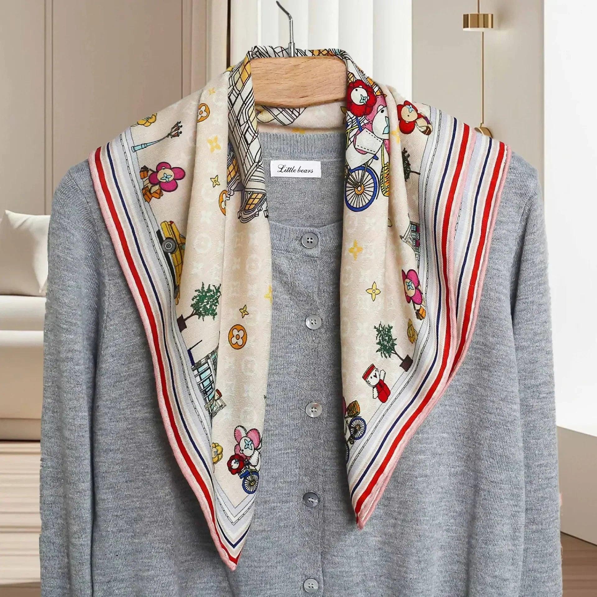 Silk wool scarf 65cm women small soft scarves bandanas