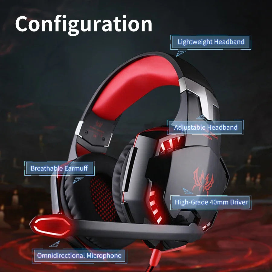 Gaming Headset Wired Gaming Headphones with Noise Cancelling Mic LED Lights Soft Memory Earmuffs for PS5/ PS4/Laptop/PC