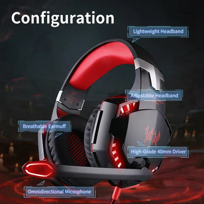 Gaming Headset Wired Gaming Headphones with Noise Cancelling Mic LED Lights Soft Memory Earmuffs for PS5/ PS4/Laptop/PC