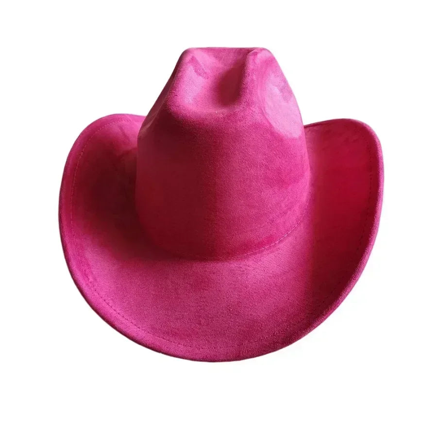 Classic suede leather 7.5cm western cowboy women’s fedora hat men’s church jazz fashion travel party denim 2024