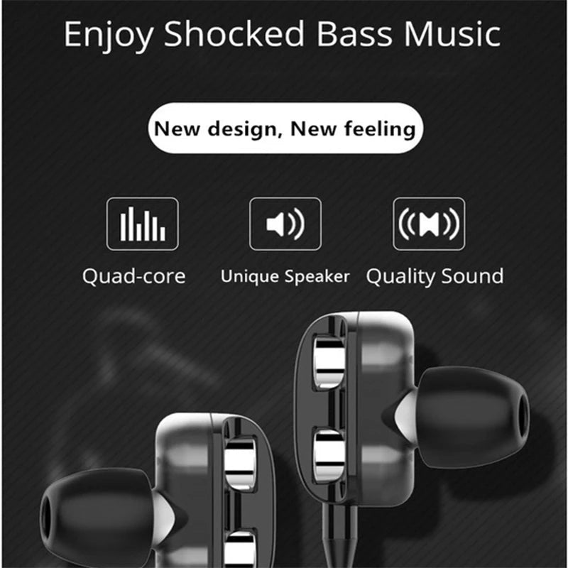 3.5mm Wired Headphone Noise Canceling In-Ear Sport Earphones Dual Driver Bass Stereo Gaming Headset HiFi Music Earbuds With Mic