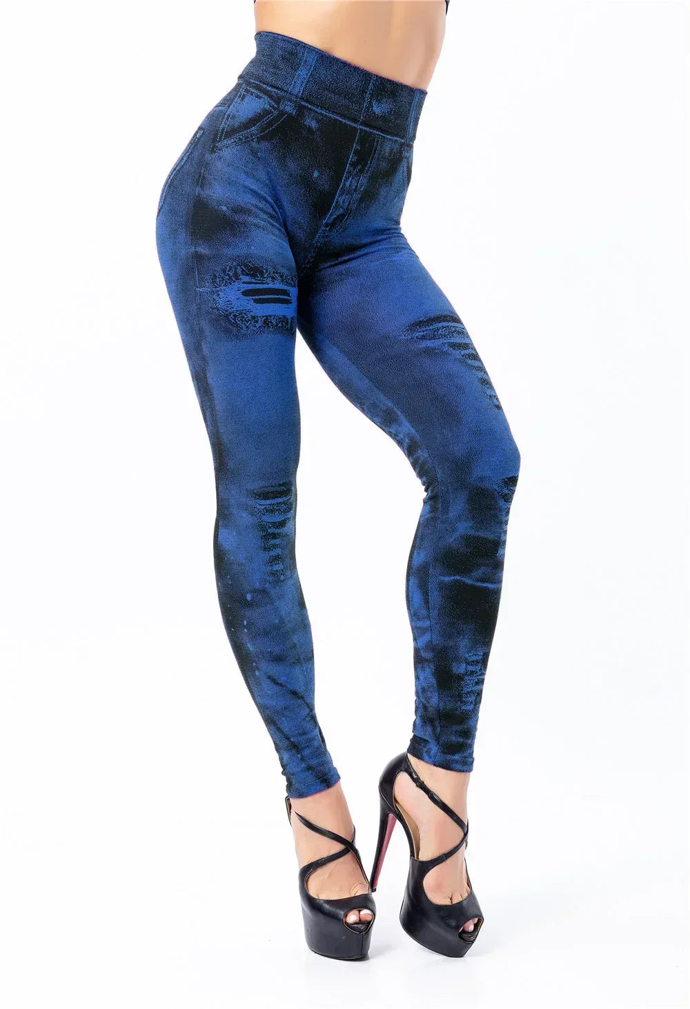 Women Imitation Distressed Denim Jeans Leggings High Waist Pants Fitness Slim Legg Mujer 2022 Sport Push Up Leggings for Women