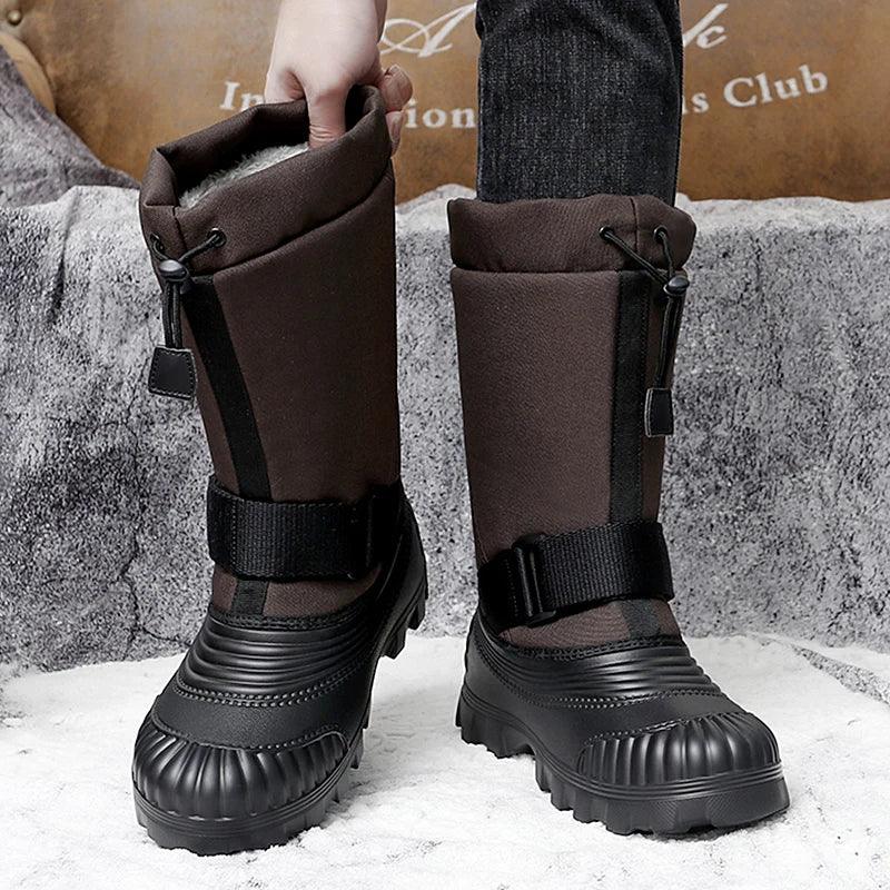 Winter Men's Snow Boots Waterproof Anti Slip Warm Cotton Shoes Outdoor Mid Calf High Top with Plush and Thickened Ski Boots