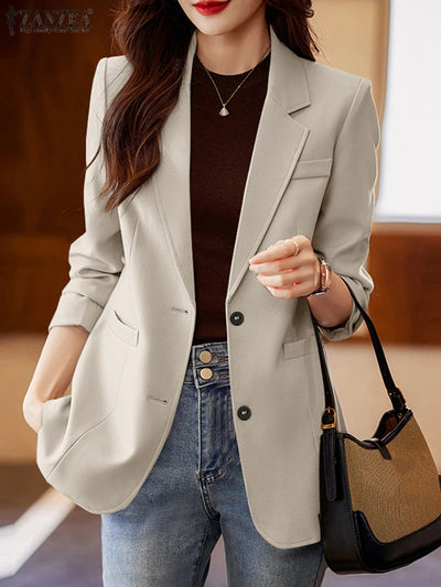 2025 Women Autumn OL Work Blazer ZANZEA Fashion Lapel Neck Long Sleeve Solid Blazer Thin Outwears Suits Casual Buttons Jackets