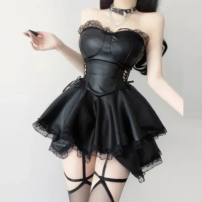 New French Black Party Dresses for Women Y2k Gothic Punk Sexy Sweet Girls Luxury Slim Fit Summer Chest Wrap Mini Skirts