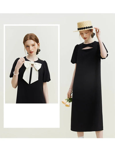 FSLE Bowknot Black Dress For Female Summer French Little Black Dress For Women Casual Loose Women 2023 New Dress For Women