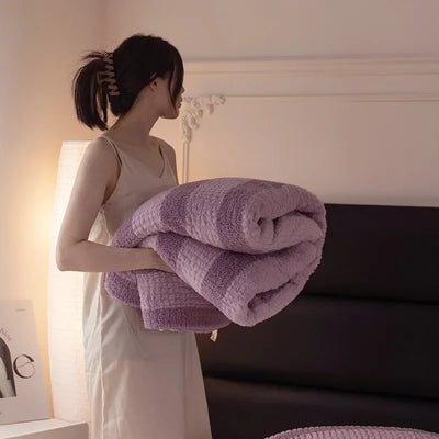 Teddy Fleece Blankets Stitch Winter Cozy Soft Blankets Multifunctional Farley Plush Blanket Cover Thermal Mat for Home Plaid 이불