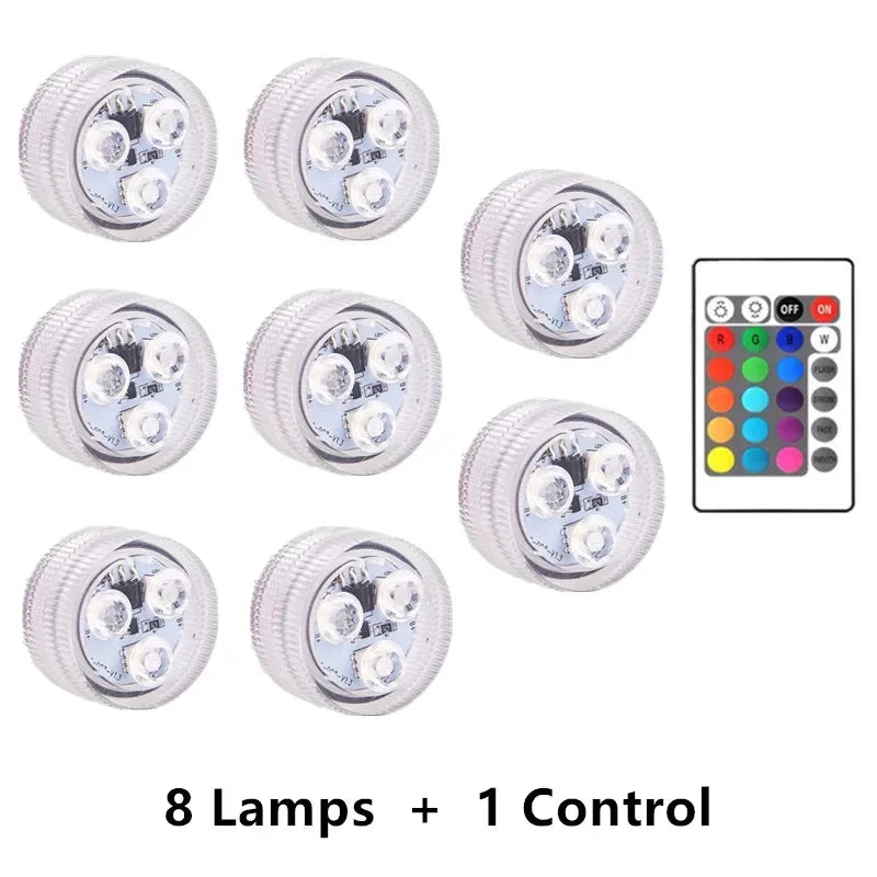 3LEDs Underwater RGB Submersible Lights with Battery Waterproof Swimming Pool Night Atmosphere Lamp Decor Wedding Party