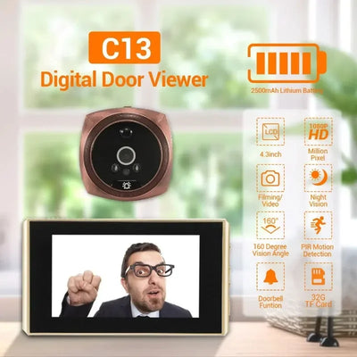 Door Video Peephole Camera Motion Detection 4.3" Monitor Digital Ring Doorbell Video-eye Security Voice Record
