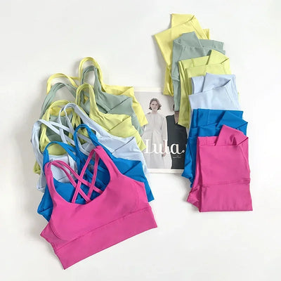 2 Pieces Yoga Set Women Gym Set Workout Clothes Sports Suits High Waist Leggings Cross Straps Fitness Bra Running Tracksuit👚👍️