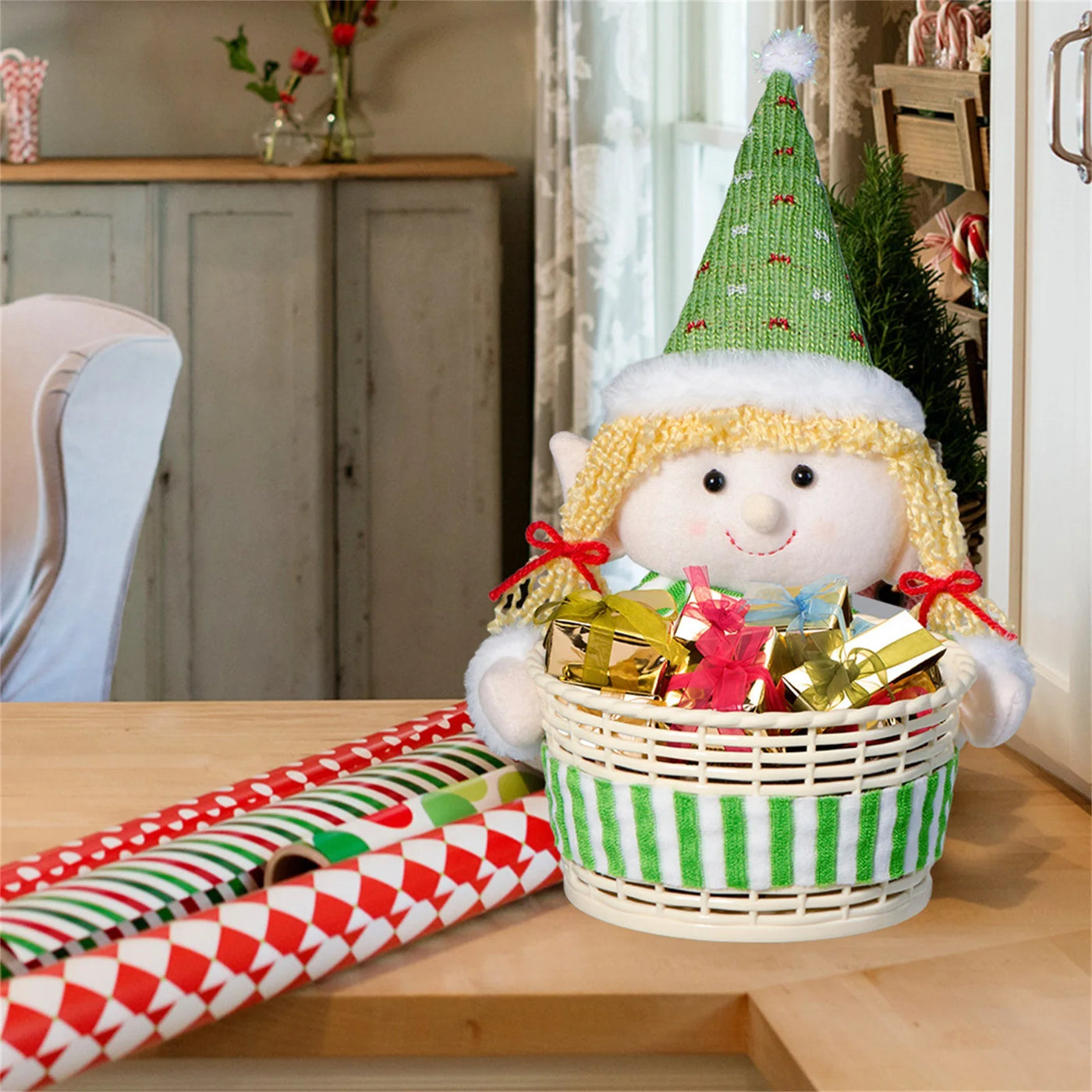 Christmas Delicate Lovely Candy Basket Family Festival Ambiance Ornaments For Snack Storage Holiday Party Decoration Supplies