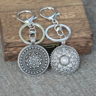 Nostalgia Yoga Lotus Keyring Mandala Jewelry Vintage Keychain For Women Buddhism Gifts
