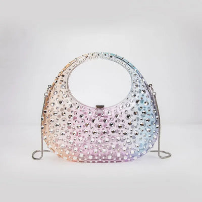 Diamond Women Bags Luxury Designer Handbags Rhinestones Box Transparent Acrylic Clutch Dresses Crescent Shoulder Crossbody Bag