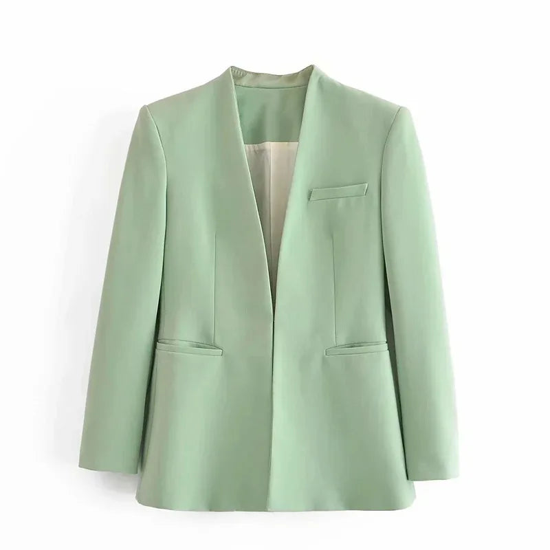 New Autumn Blazers Women Suit Coats Candy Color V Neck Long Sleeve Elegant Casual Jacktets