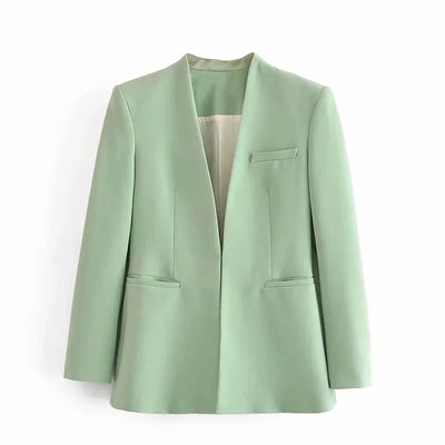 New Autumn Blazers Women Suit Coats Candy Color V Neck Long Sleeve Elegant Casual Jacktets