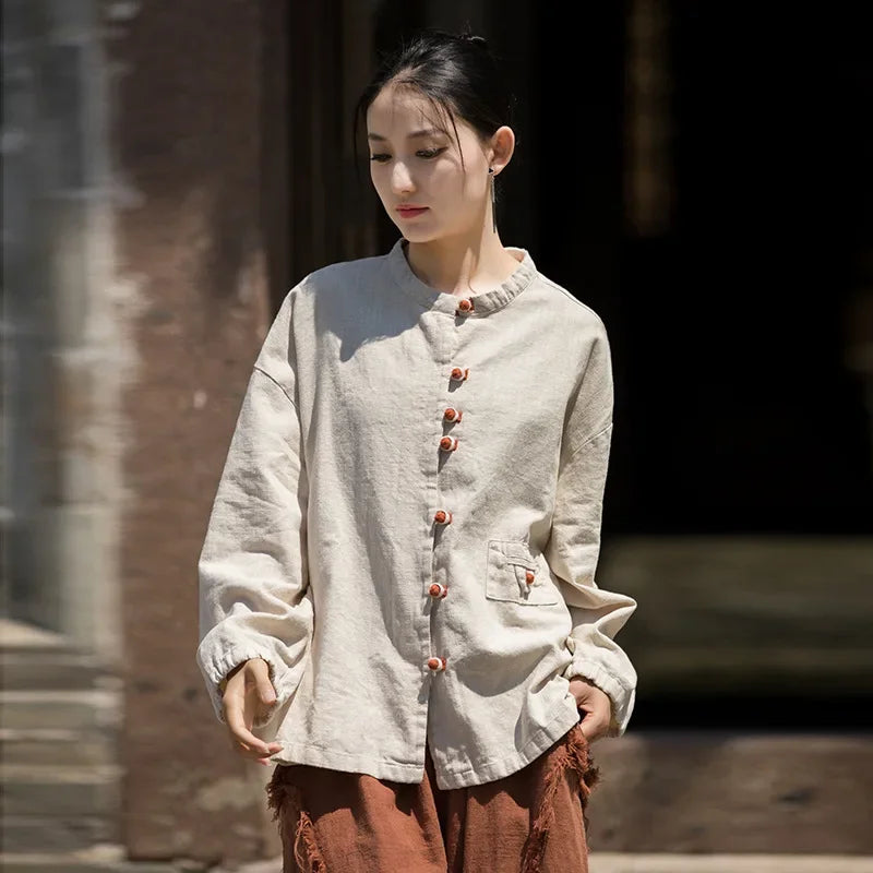 Women's Literary Vintage Ramie Linen Tops