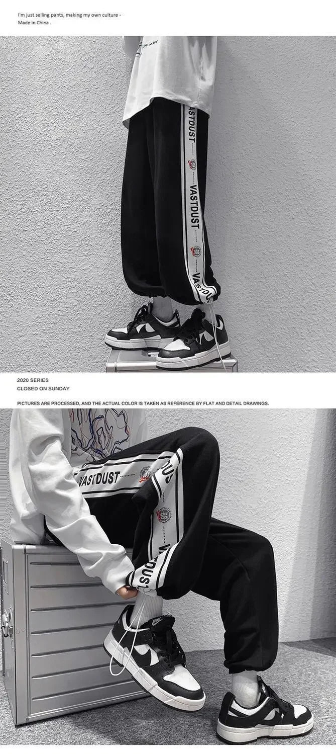 Men New Pant Casual Sweat Pants Solid Color Loose Drawstring Wide-leg Letter Trouser Fashion Straight Casual Pants for Men