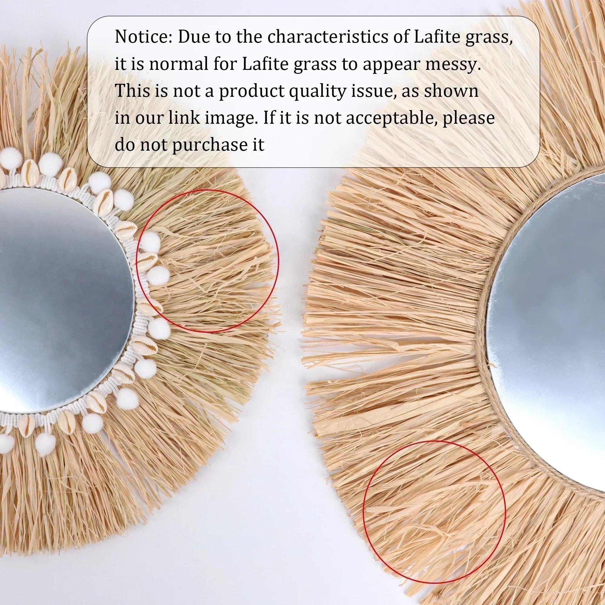 Boho home furnishing forest raffia decorative wall mirrors woven shell small yarn balltapestry living room decor mirror