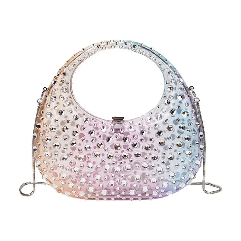 Diamond Women Bags Luxury Designer Handbags Rhinestones Box Transparent Acrylic Clutch Dresses Crescent Shoulder Crossbody Bag