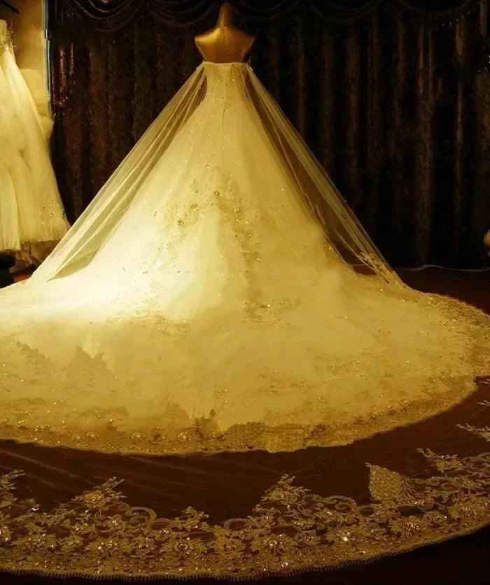 Royal train wedding dress heavy beads rhinestones arabia bridal gown