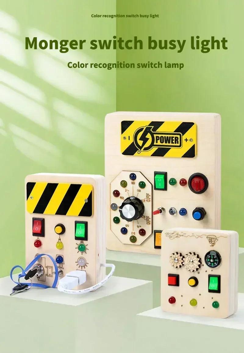 Montessori busy board sensory toys wooden with led light switch control travel activities children games for 2-4 years