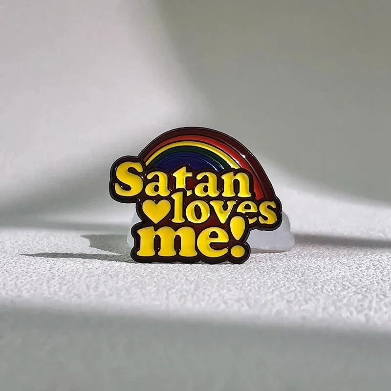 Rainbow Satan Loves Me Enamel Pin Lucifer Followe Atheist Occultist People Brooch Lapel Backpack Badge Perfect Jewelry Gift