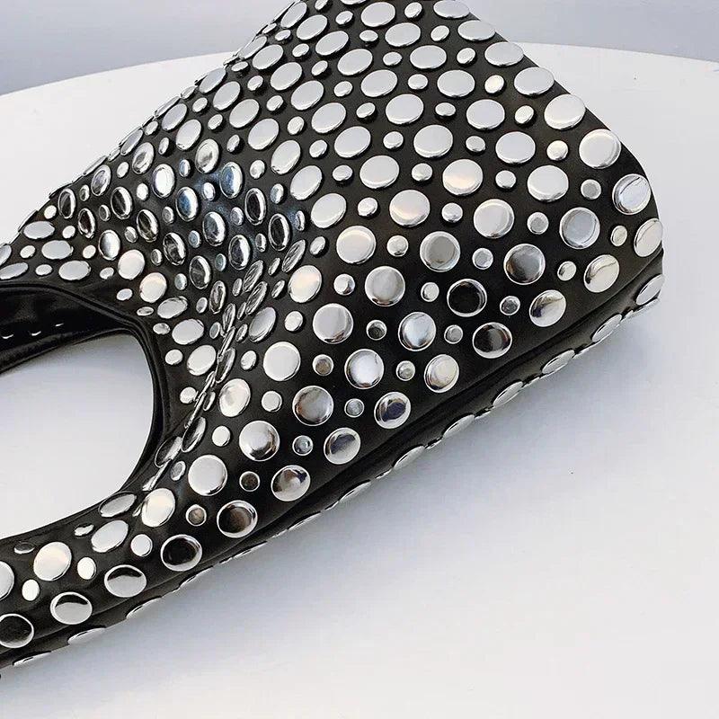 Designer geometric shoulder bag for women top brand handbag luxury shiny rivet handmade evening clutch fashion party
