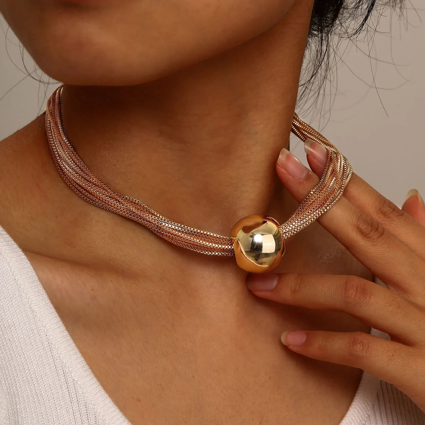 Women Choker Necklace, Chunky Big Ball Beaded Chain,Pearl Link Herringbone Chain Statement Jewelry