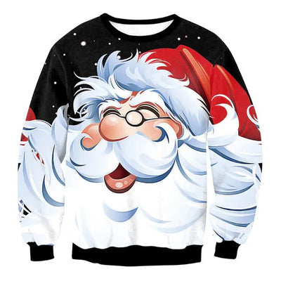 New Year Eve Xmas Sweatshirt 3D Novelty Print Holiday Party Jumper Top Unisex Pullover Reindeer Ugly Christmas Sweater Men Women