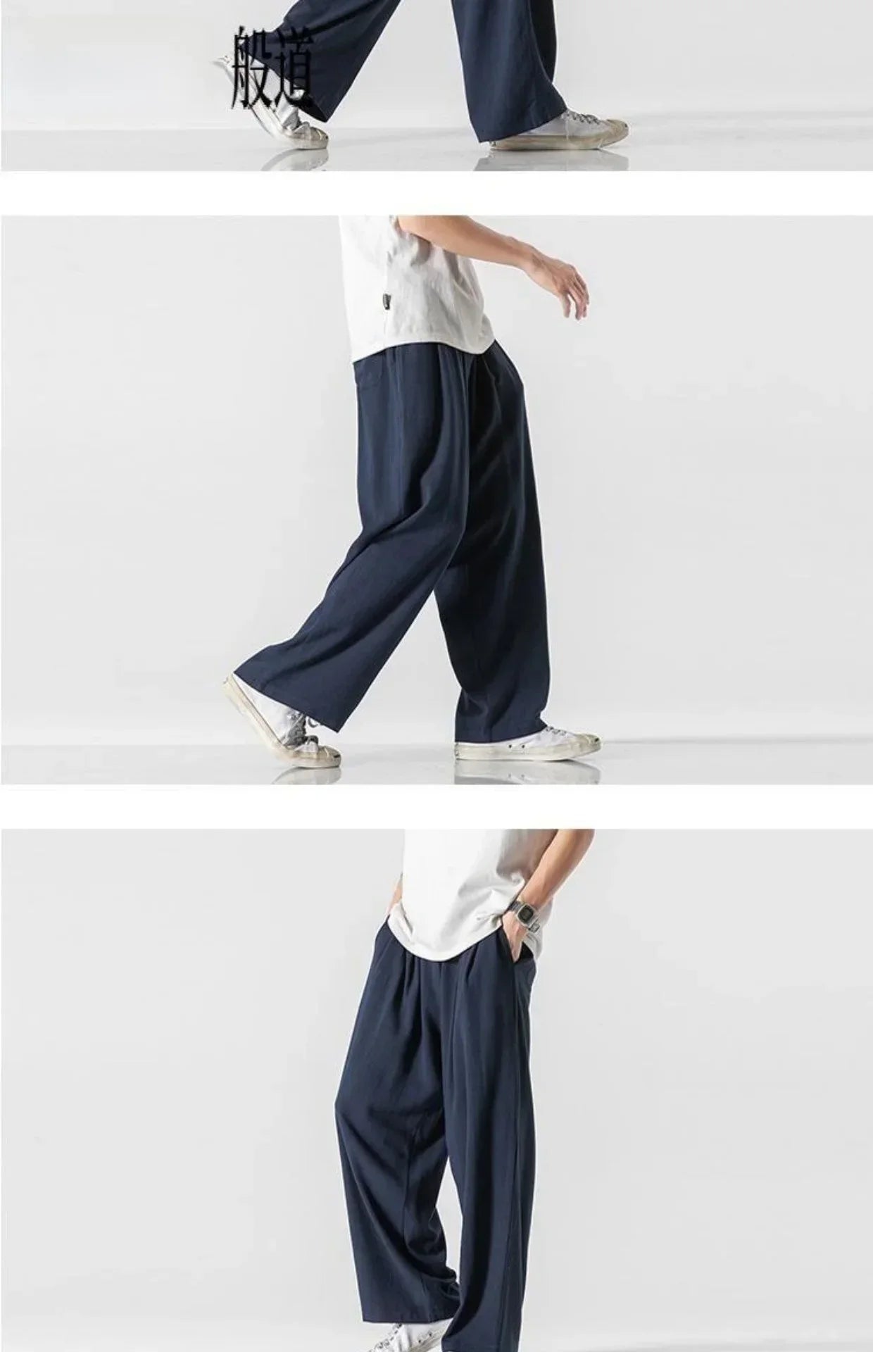Summer Large Size Linen Cotton Wide Leg Pants Men Casual Comfortable Loose Fit Straight Leg Trousers Long Pants