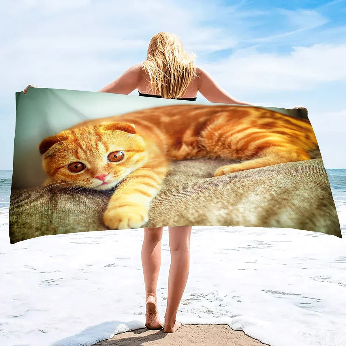 Beach Towel for Women, Girls, Kids, Men, Cat Bath Sand Free Pool Absorbent Soft Plush Lovers