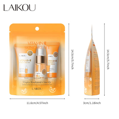 Vitamin C Skincare Set 3 Piece Serum Eye Cream Face Moisturizer Hydrating Firming Brightening Facial Care