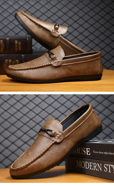 Summer New Men's Loafers Comfortable Flat Casual Shoes Men Breathable Moccasins Slip-On Soft Leather Driving Shoes 2025