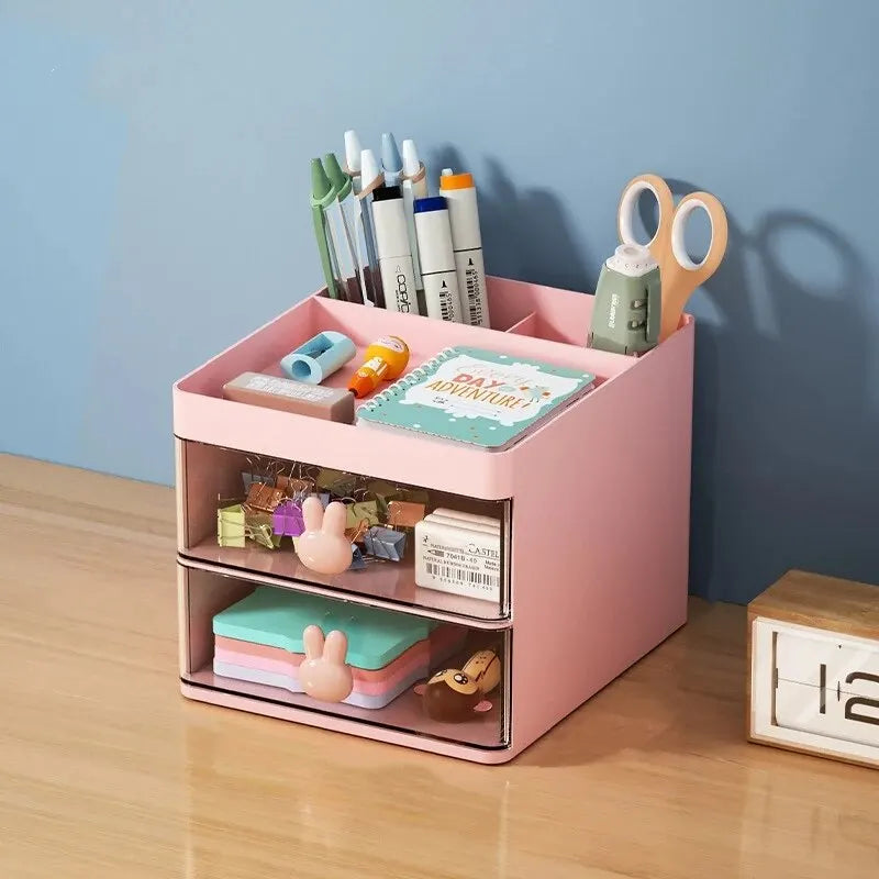 Small Desk Organizer With Drawer, Office Desktop Storage Box, Makeup Organizer, Business Card/Pen/Pencil/Mobile Phone/Stationery