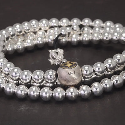 Real 925 Sterling Silver Multi Layers Round 108 Beads Bracelet For Women Buddhist Handmade DIY Beaded Jewelry