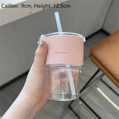 400ml with Lid Water Bottle New Creative with Straw Straw Cup Transparent Bamboo Cup Drink ware