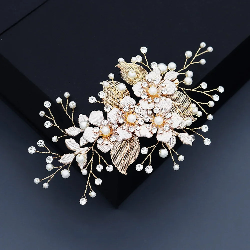Flower Bridal Wedding Hair Jewelry Rhinestone Gold Color Hair Clips for Women Accessories Hair Pins Bride Headpiece Gifts