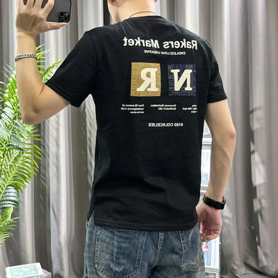 Top Print Linen T Shirt for Men Alphabet Man Tee Shirts Skinny Slim Fit Black Ordinary Basic Fashion Vintage Clothing 5xl Cool S