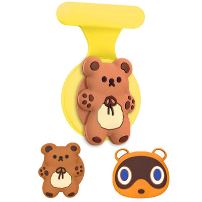 Yellow bear phone grip with AirTag holder for kids, cartoon design