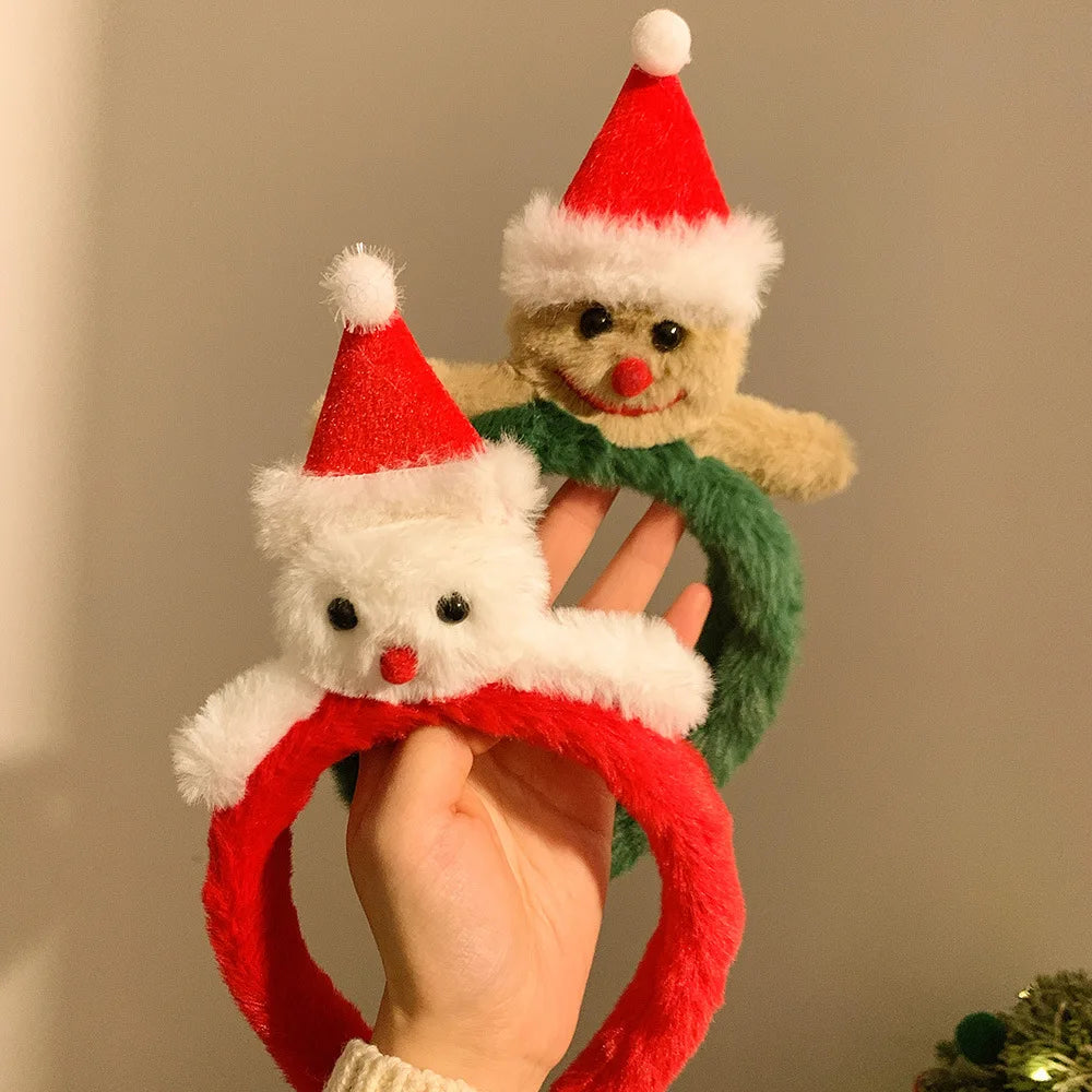 Christmas Headband Red Christmas Headdress Headband Female Snowman Gingerbread Man Plush Headband Christmas Ornaments Headwear
