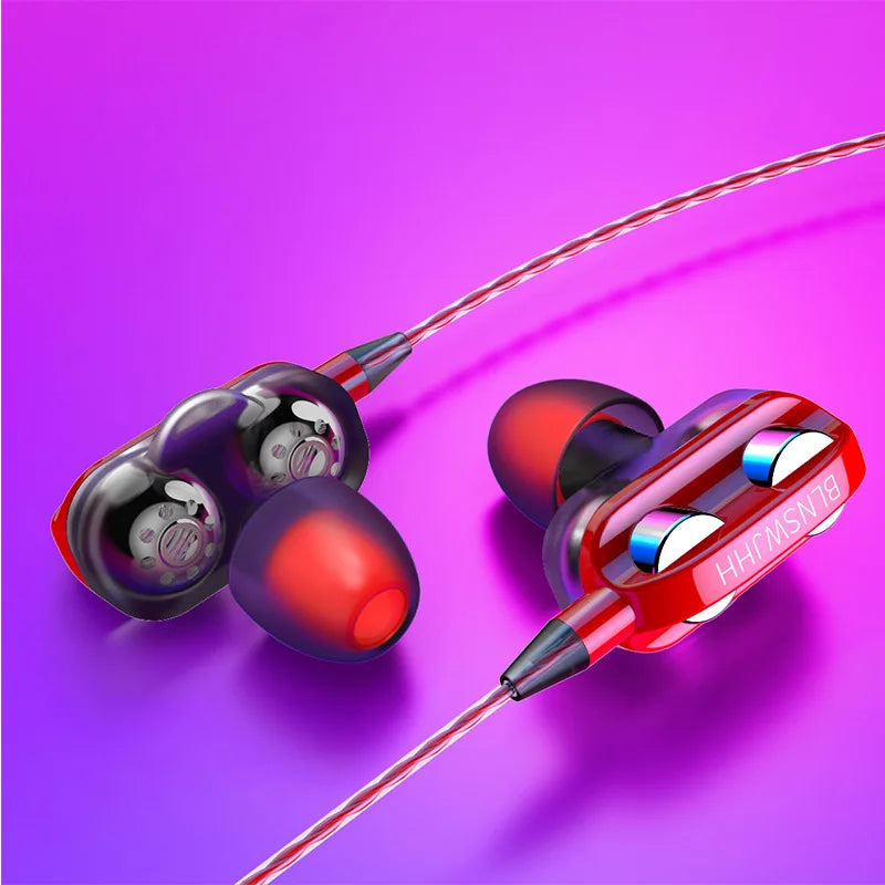 3.5mm Wired Headphone Noise Canceling In-Ear Sport Earphones Dual Driver Bass Stereo Gaming Headset HiFi Music Earbuds With Mic