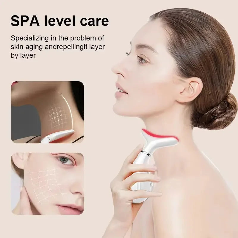 Neck Beauty Instrument with Base Microcurrent Facial Massager LED Photon Skin Rejuvenation Neck Face Skin Care Tool for Wrinkle