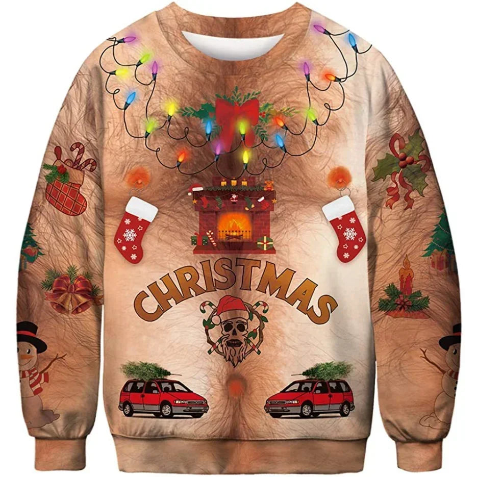 Christmas Sweater Novelty Funny Light Up Ugly Christmas Sweater For Men And Women 3D Printing Pullover Jumpers Warm Sweater