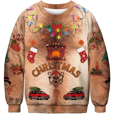Christmas Sweater Novelty Funny Light Up Ugly Christmas Sweater For Men And Women 3D Printing Pullover Jumpers Warm Sweater
