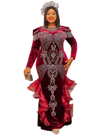 Luxury Velvet Dresses For Women Dubai Long Sleeve Abayas African Dashiki Crystal Robe 2025 Festival Outfit Wedding Party Gowns