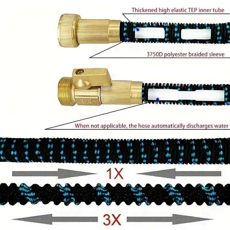 Expandable Garden Hose With Metal Nozzle, Lightweight And Non Twisted Flexible Garden Hose, 3/4 Inch Solid Brass Fittings