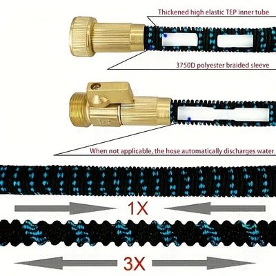 Expandable Garden Hose With Metal Nozzle, Lightweight And Non Twisted Flexible Garden Hose, 3/4 Inch Solid Brass Fittings