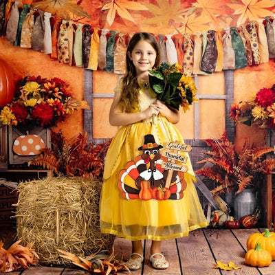 Thanksgiving Wooden Wreath Sign - Turkey & Pumpkin Front Door Decor with 'Thankful Blessed' Message, Fall Harvest Wall Art