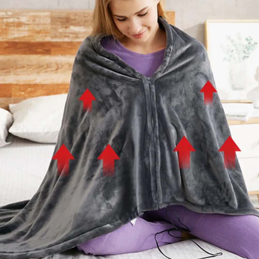 Office Wearable USB Electric Heated Blanket Winter Body Warmer Blanket Household 3 Gear Heating Coral Velvet Shawl Throw Blanket